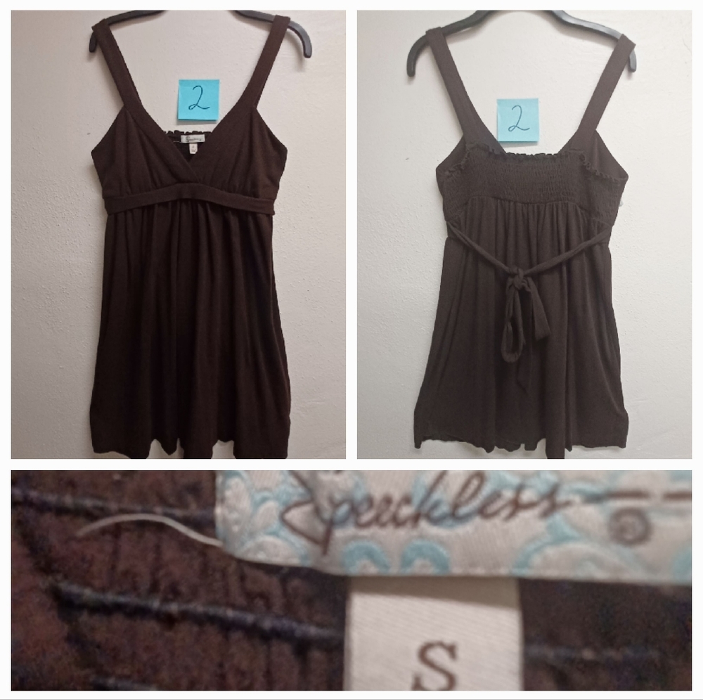 Brown empire tank dress with tie, S